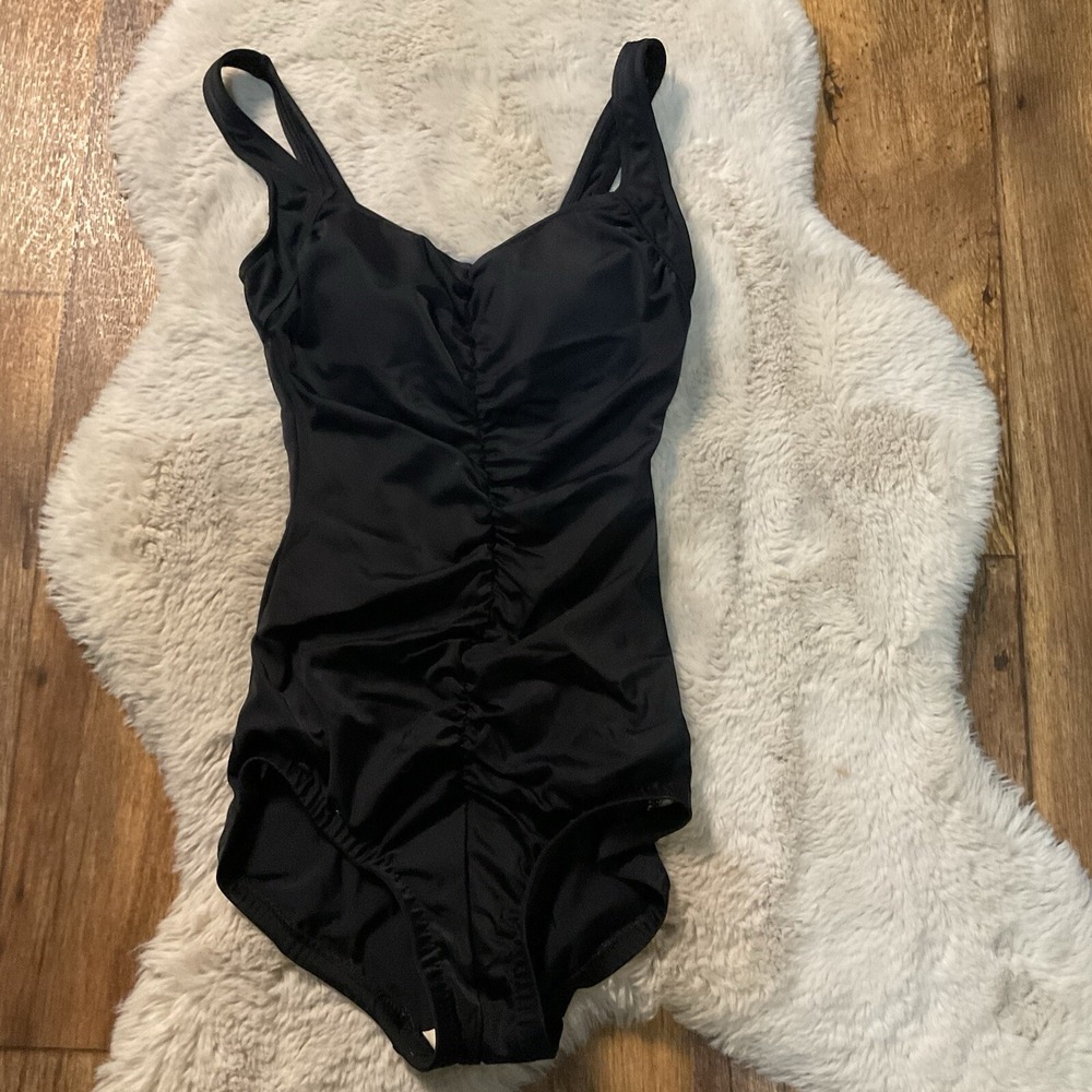 Azul One Piece Tummy Control Swimsuit Womens 10 Black‎ Girl Leg Black Modest